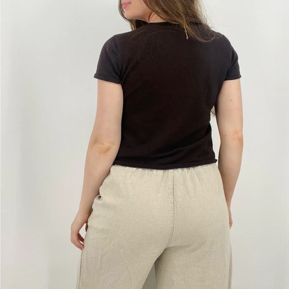 eileen fisher 100% wool mocha brown minimalist top shortsleeve size M - Picture 5 of 8